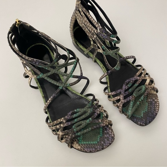 Hermes || Python Flat Caged Gladiator Sandals Multi Snake Reptile 37.5 - Picture 6 of 9